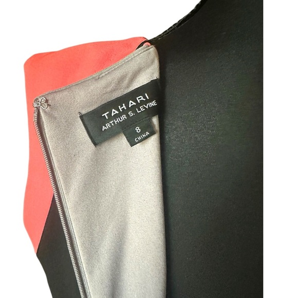 Tahari Black, White and Coral Color Block Cap Sleeve Dress Size 8 - Picture 5 of 9